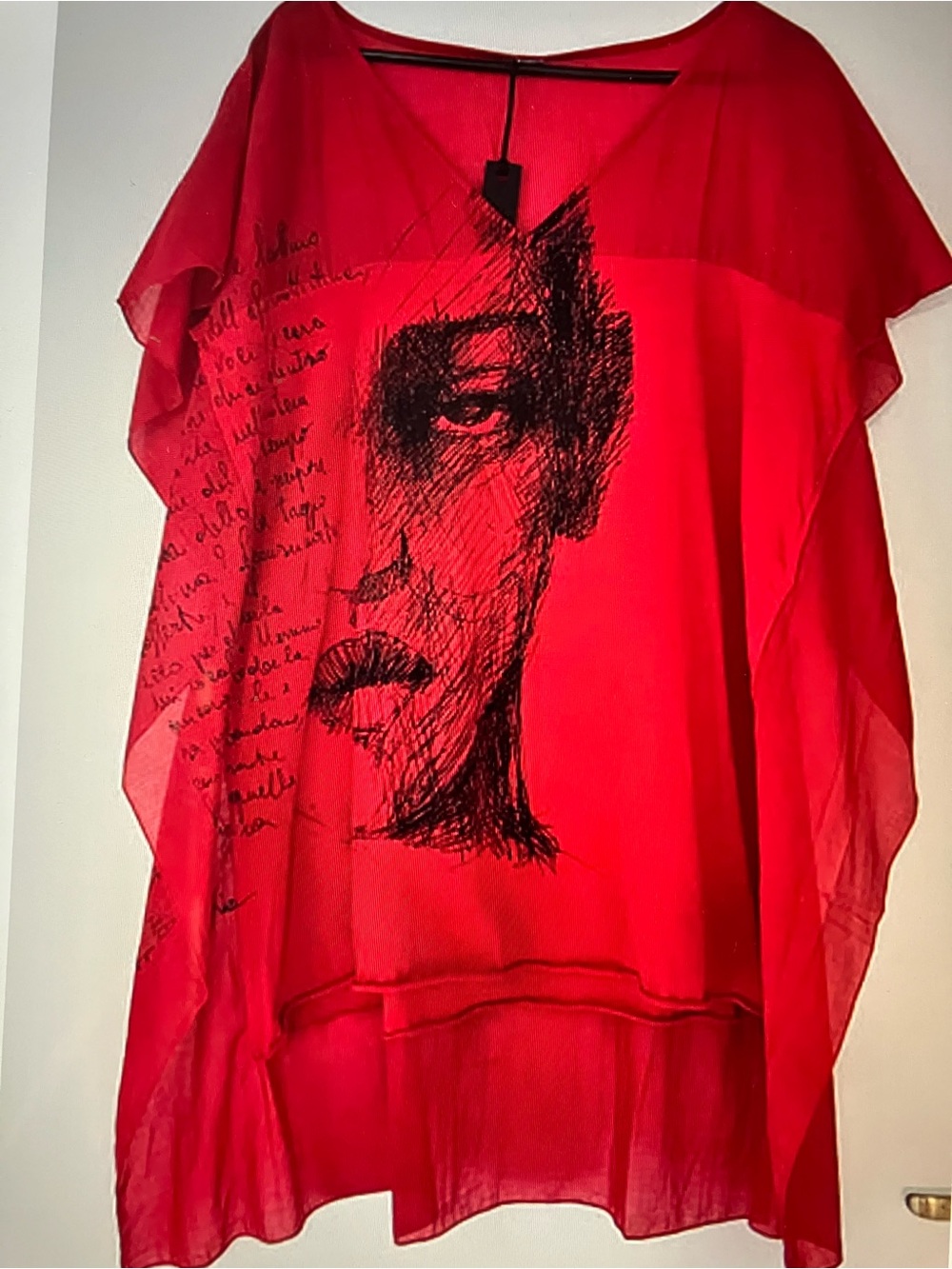 Boo Radley  Red Sheer Tunic with Artistic Face Print no writing on my item